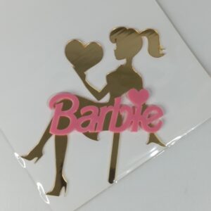 Topo de bolo Barbie Acrilico Esp Dourado 2mm 10x12cm