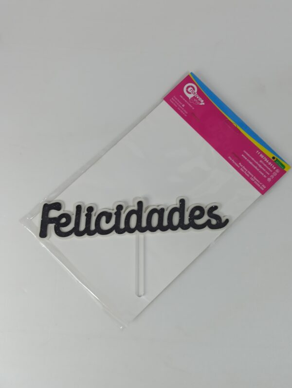 Topo de bolo Felicidades em EVA Branco e Preto 20cm x 10cm - Imagem 2