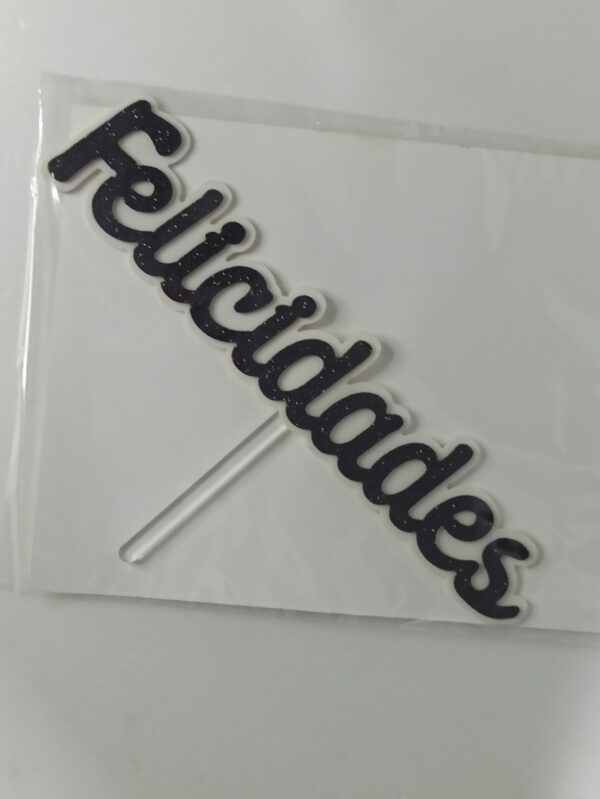 Topo de bolo Felicidades em EVA Branco e Preto 20cm x 10cm