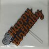 Topo de bolo Happy Birthday em EVA Preto, Laranja e Prata Glitter 15cm x 11cm