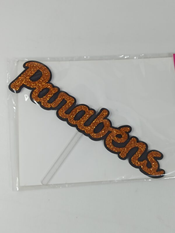 Topo de bolo Parabéns em EVA Preto e Laranja 20cm x 10cm