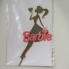 Topo Bolo Barbie Acrilico Espelhado Dourado + Nome Barbie Rosa 13cm x 7cm