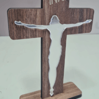Crussifixo Jesus MDF 6mm Texturizado + Acrilico espelhado 2mm Prata